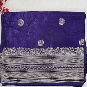 Purple and Silver Embroidered Silk Saree